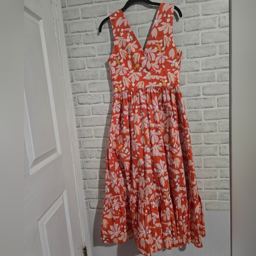 EUC Sachin & Babi X Dillards Dany Floral Tiered Midi Dress Orange Floral Size 6 - Picture 3 of 8